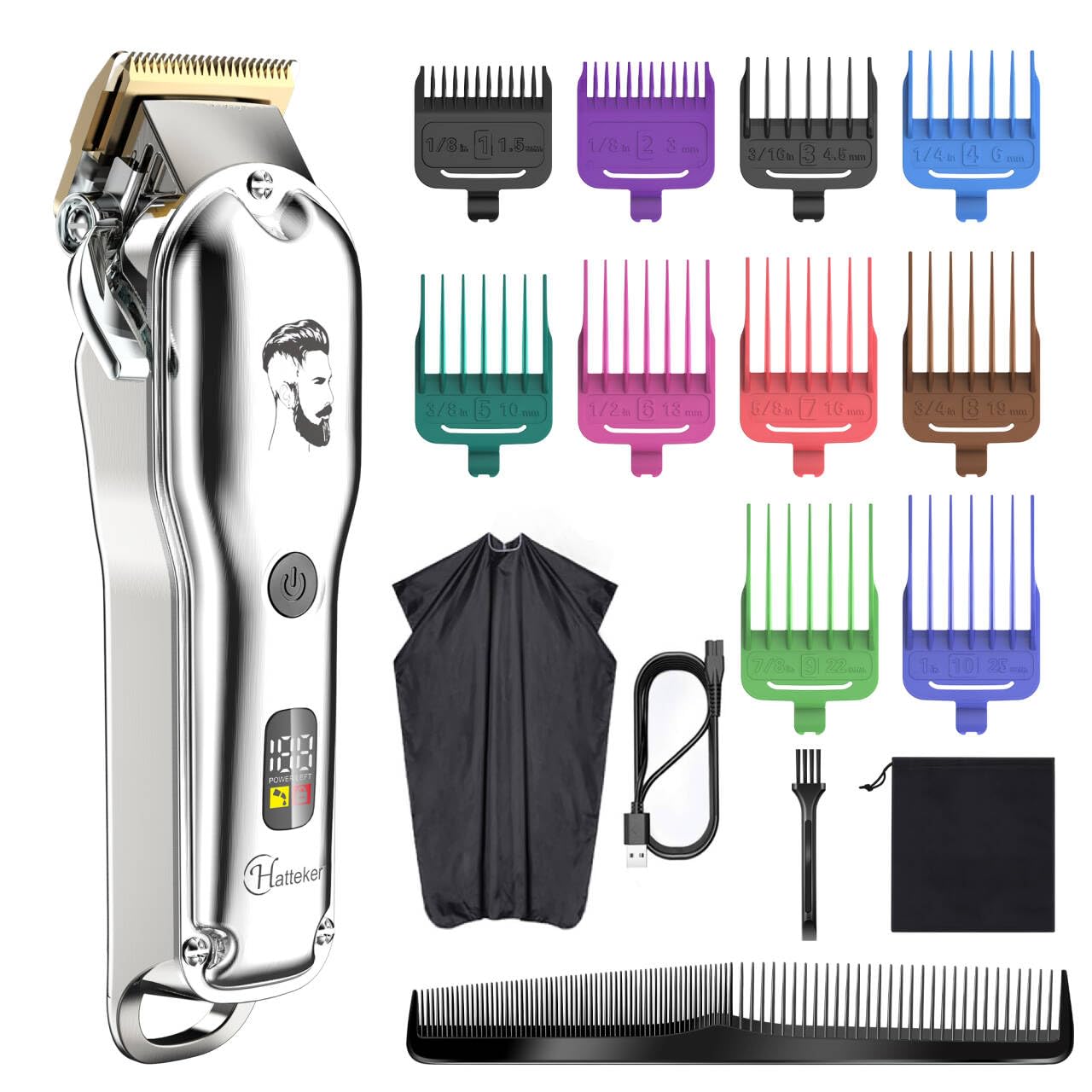 Hatteker Professional Barber Clipper & Beard Trimmer Set (IPX7)