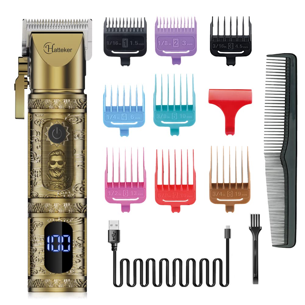 Hatteker Professional Cordless Gold Barber Clipper Kit with LED