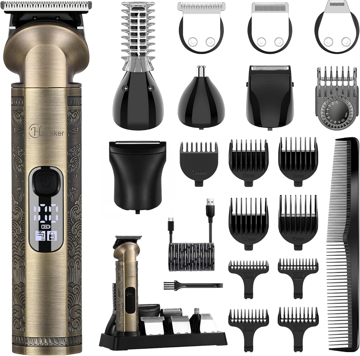 Hatteker 8-in-1 Professional Hair Clipper & T-Blade Detail Trimmer Set