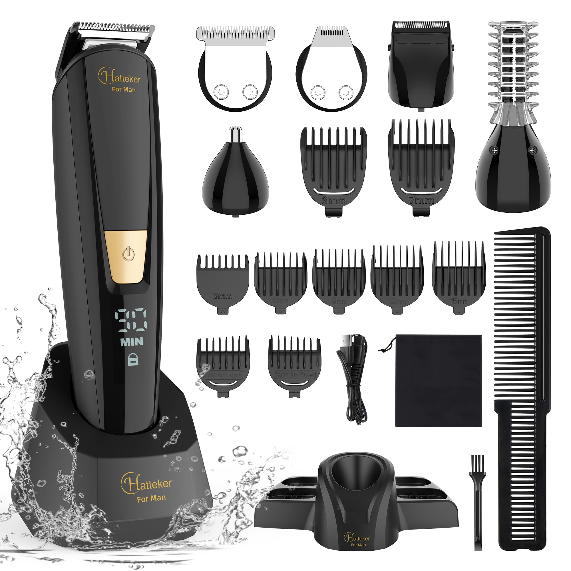 Hatteker Mens Body Hair Beard Trimmer Groin Trimmer Mens Grooming Kit Electric