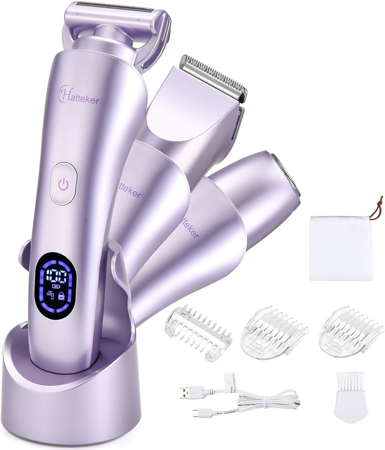 Hatteker Women's Electric Shaver & Bikini Trimmer with LED (Purple)