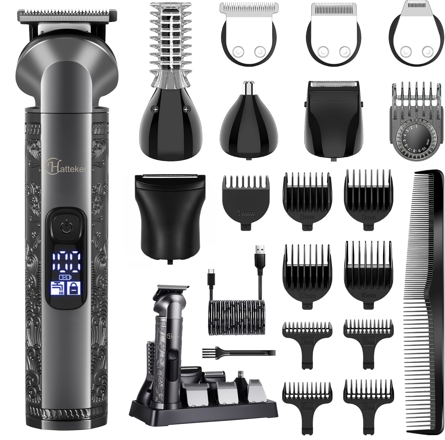 Hatteker 8-in-1 Multi-Functional Grooming Kit with Zero-Gap T-Blade