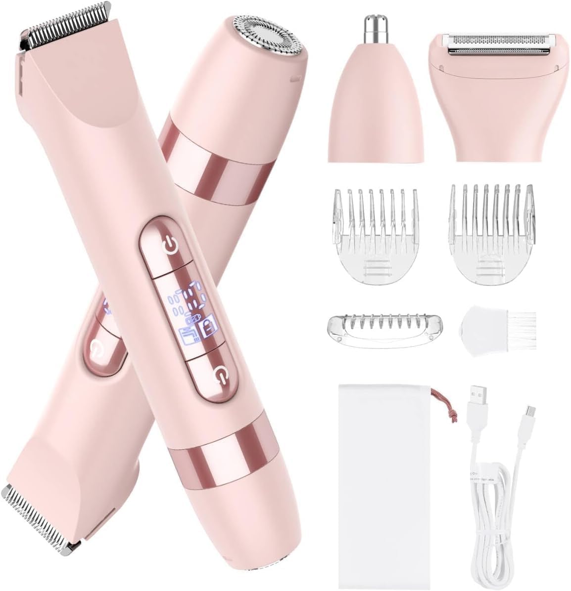 Hatteker 4-in-1 Women's Dual-Head Electric Razor & Bikini Trimmer (Pink)