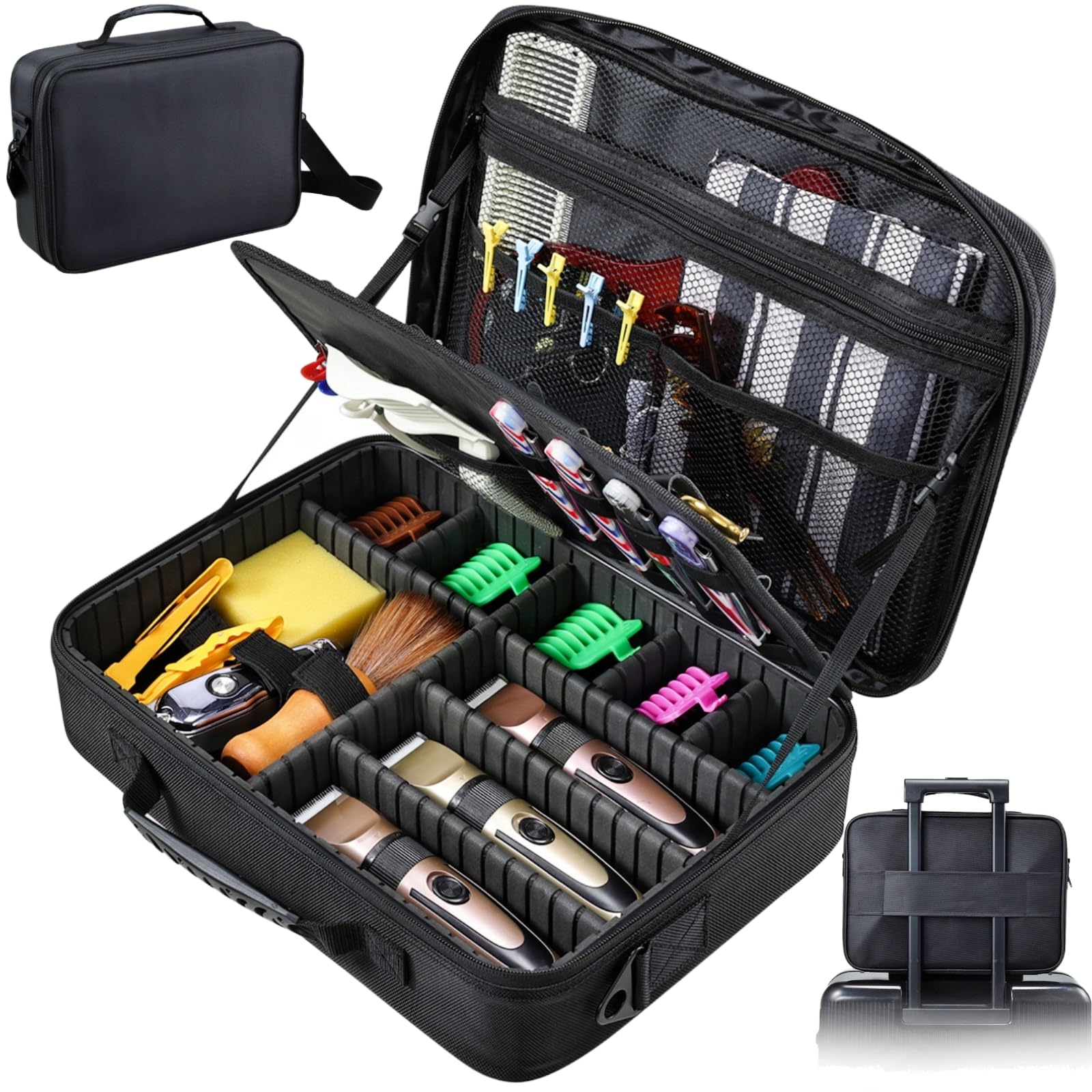 Hatteker Professional Barber Clipper Case Organizer Bag with Adjustable Dividers