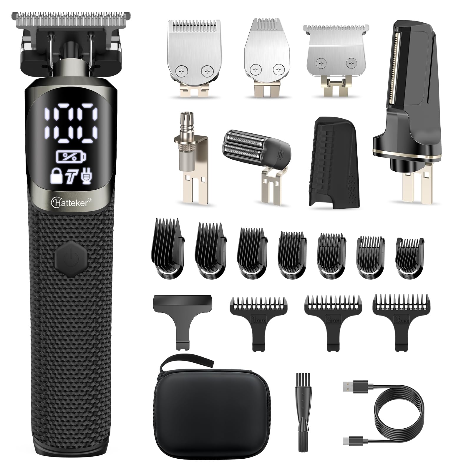 Hatteker 6-in-1 Men's Waterproof Grooming Kit with LED Display